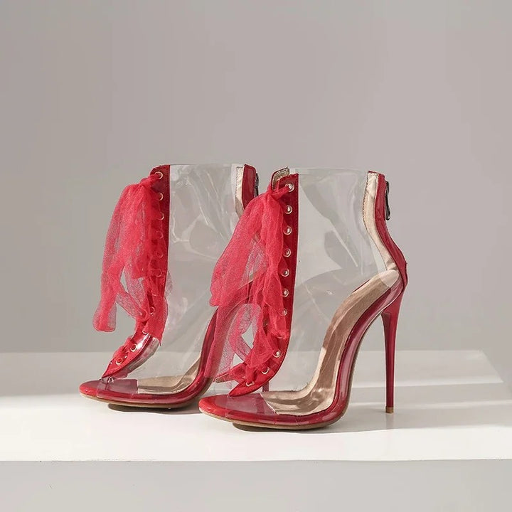 Trasparenza Ribbon Lace-Up Stiletto Booties