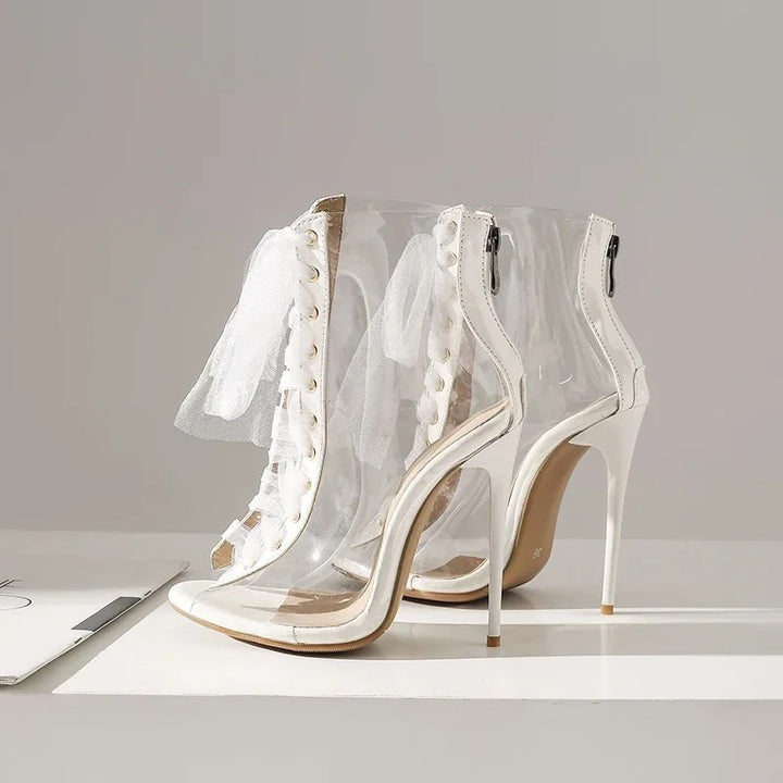 Trasparenza Ribbon Lace-Up Stiletto Booties