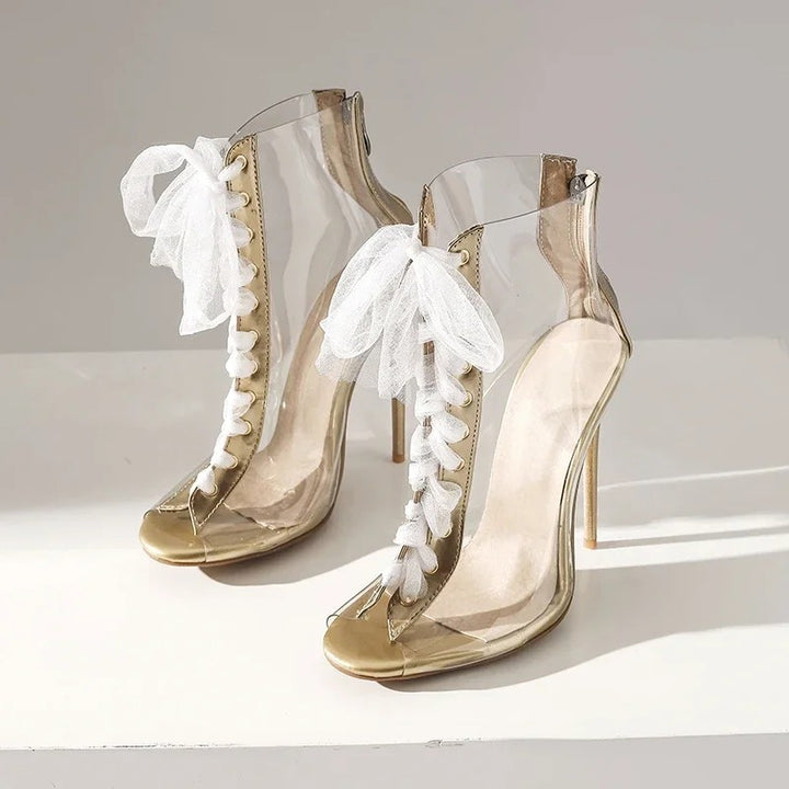 Trasparenza Ribbon Lace-Up Stiletto Booties