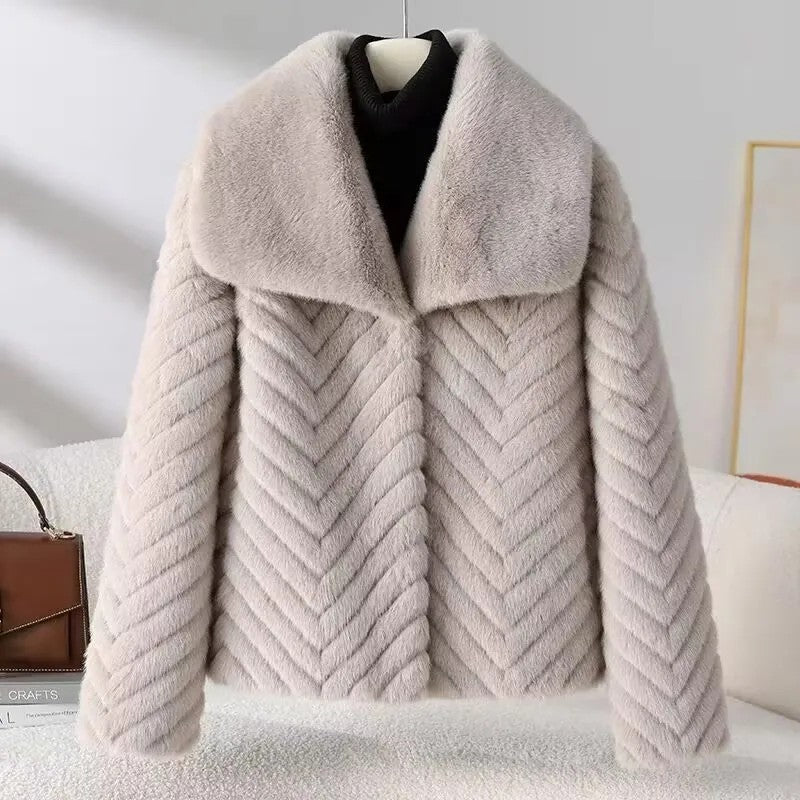 Chevron Plush Fur Jacket