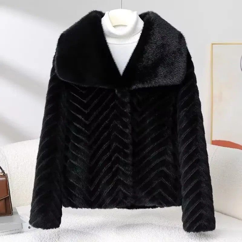 Chevron Plush Fur Jacket