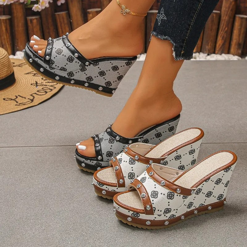 Camellia Studded Wedge Sandals