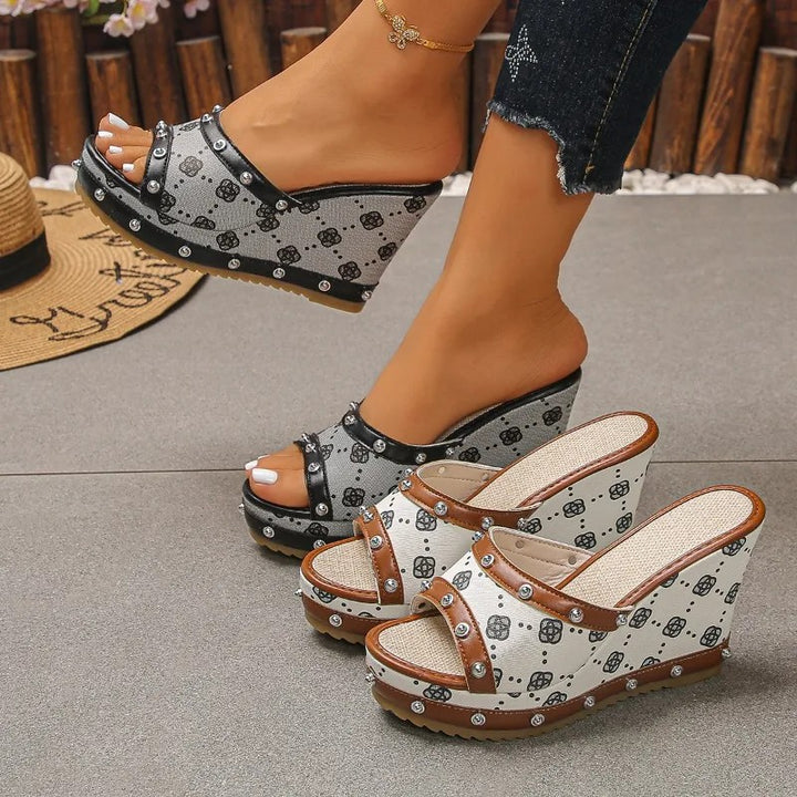 Camellia Studded Wedge Sandals