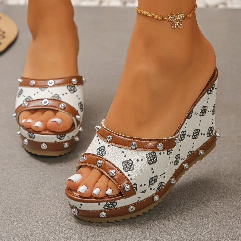 Camellia Studded Wedge Sandals