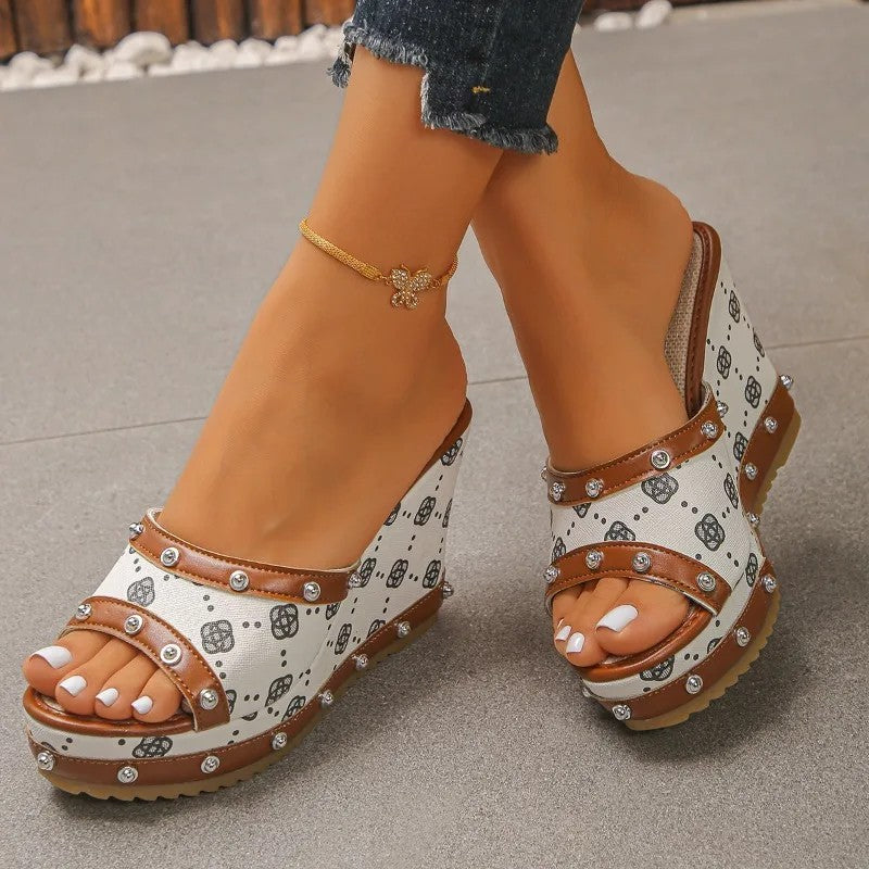 Camellia Studded Wedge Sandals