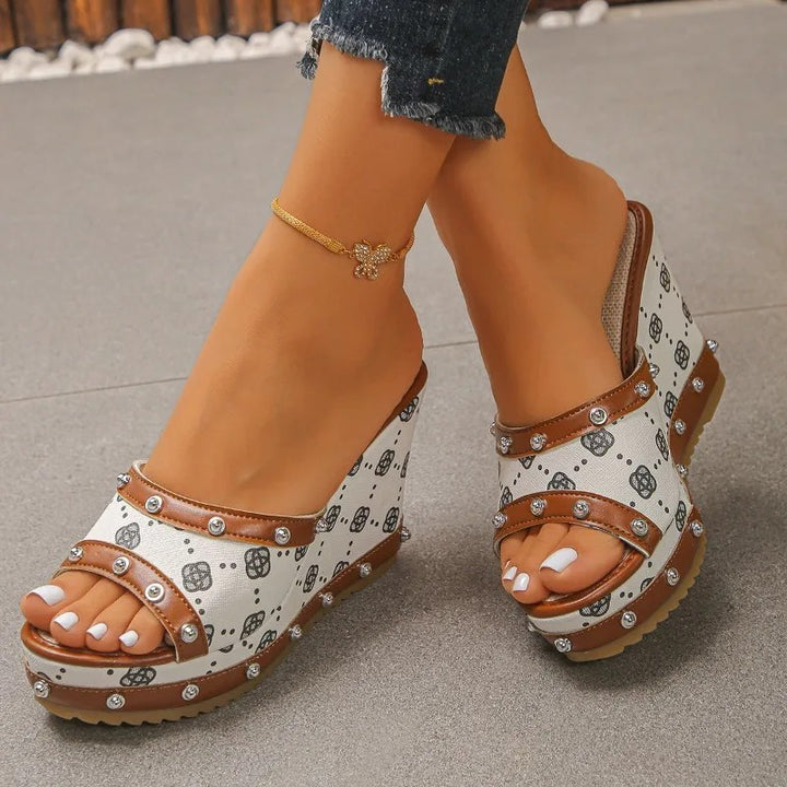 Camellia Studded Wedge Sandals