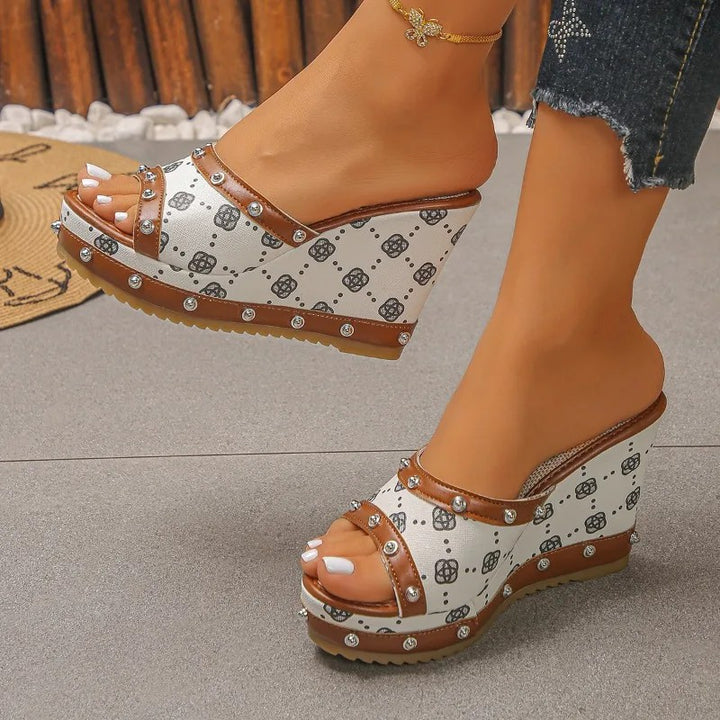 Camellia Studded Wedge Sandals