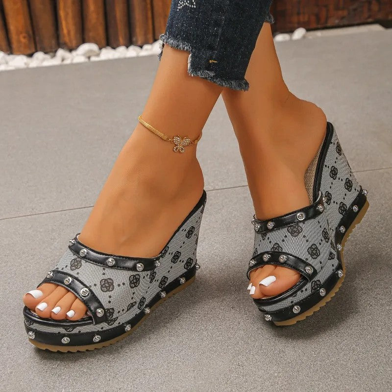 Camellia Studded Wedge Sandals
