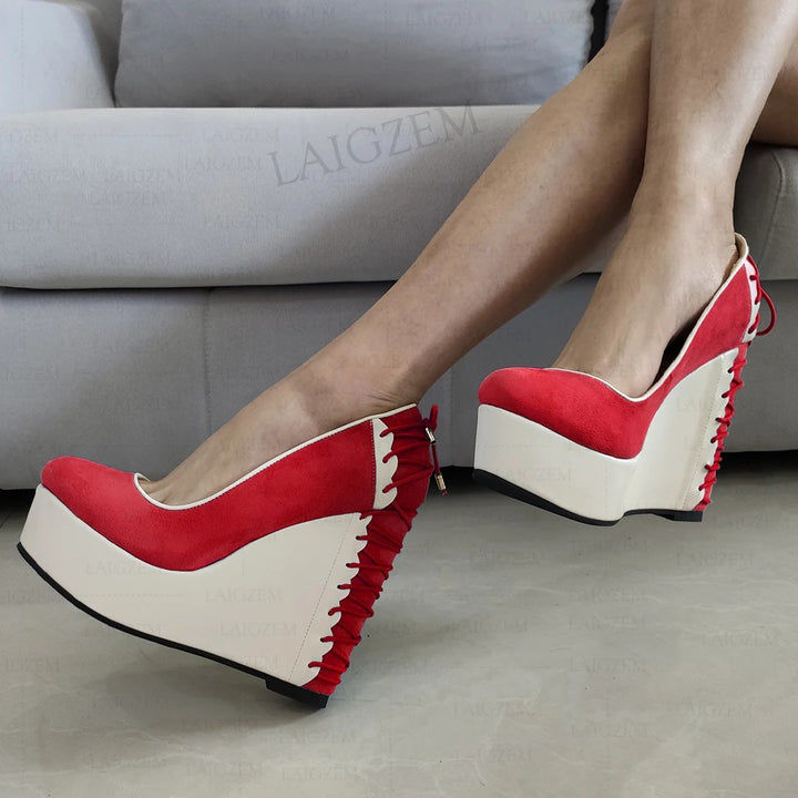 Bicolora Contrast Platform Wedge Pumps