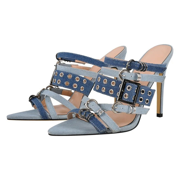 Occhiello Grommet-Buckle Stiletto Mules