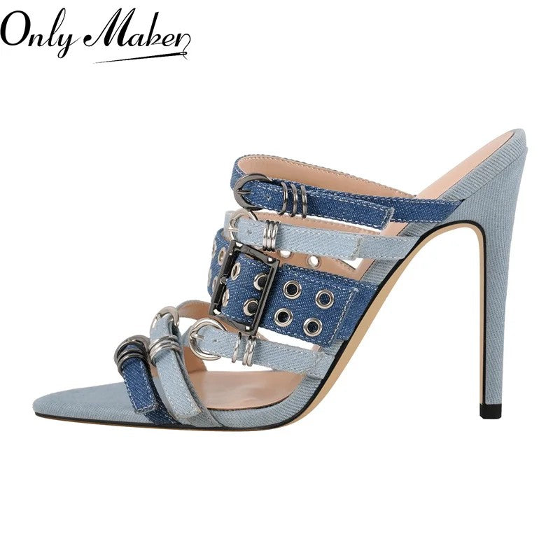 Occhiello Grommet-Buckle Stiletto Mules