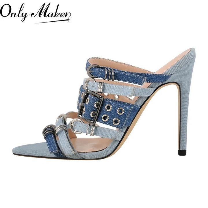 Occhiello Grommet-Buckle Stiletto Mules