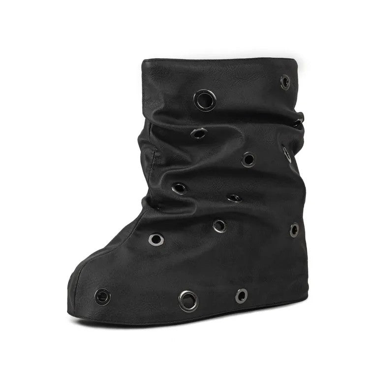 Grommet Slouch Wedge Boots