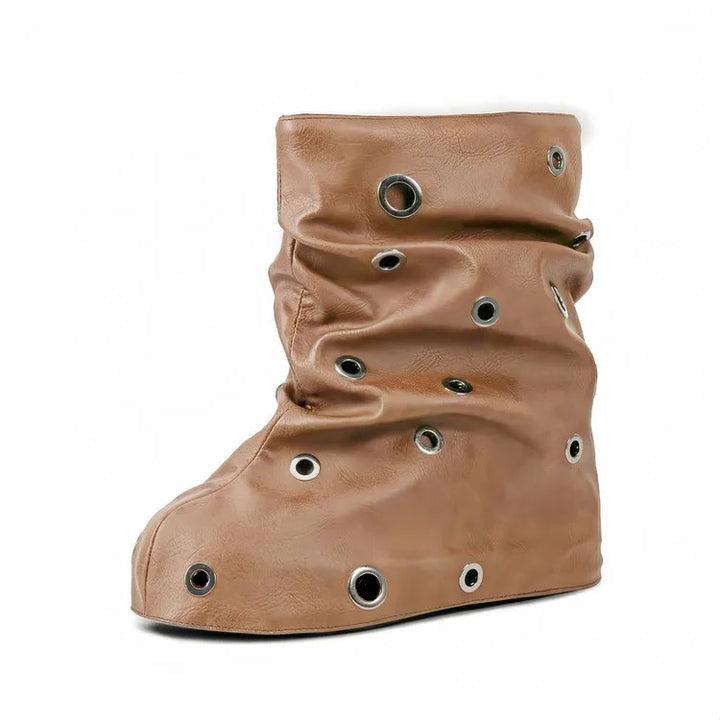 Grommet Slouch Wedge Boots
