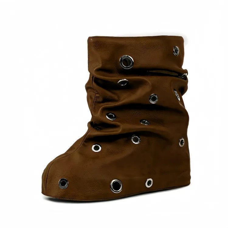 Grommet Slouch Wedge Boots
