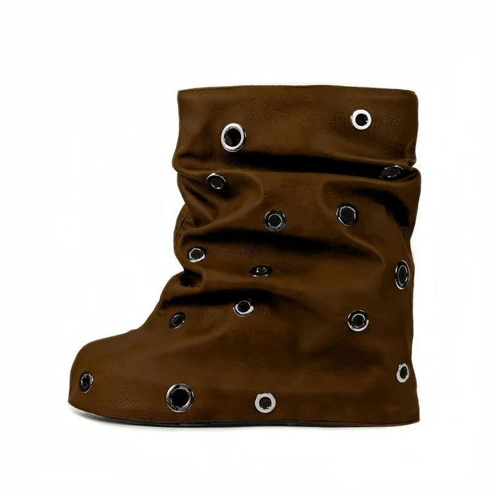 Grommet Slouch Wedge Boots