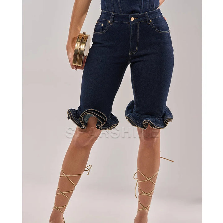 Cascade Ruffle Denim Shorts