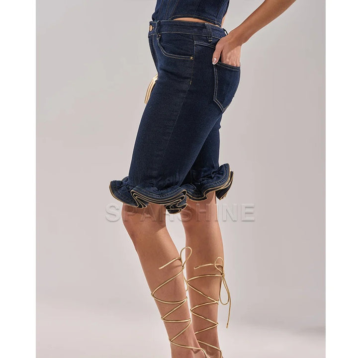 Cascade Ruffle Denim Shorts