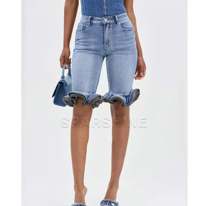 Cascade Ruffle Denim Shorts