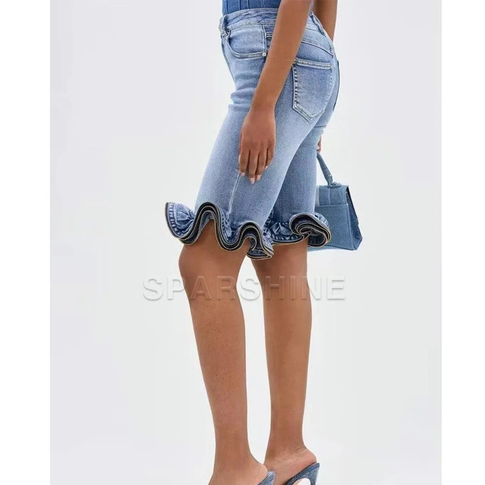 Cascade Ruffle Denim Shorts