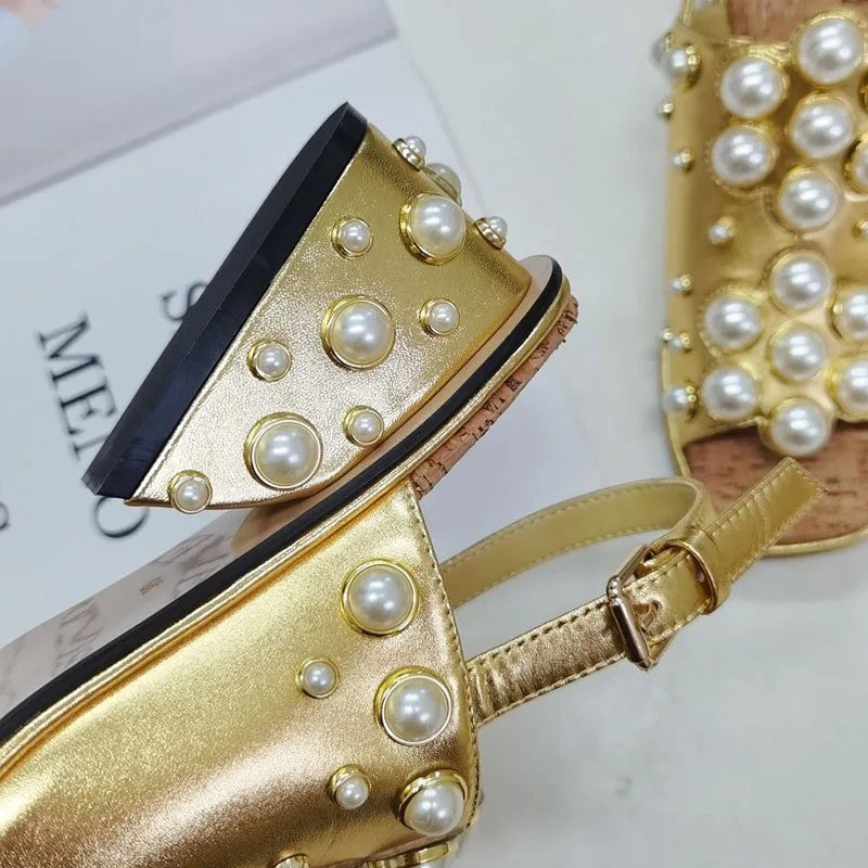Perlina Pearl Wedge Sandals