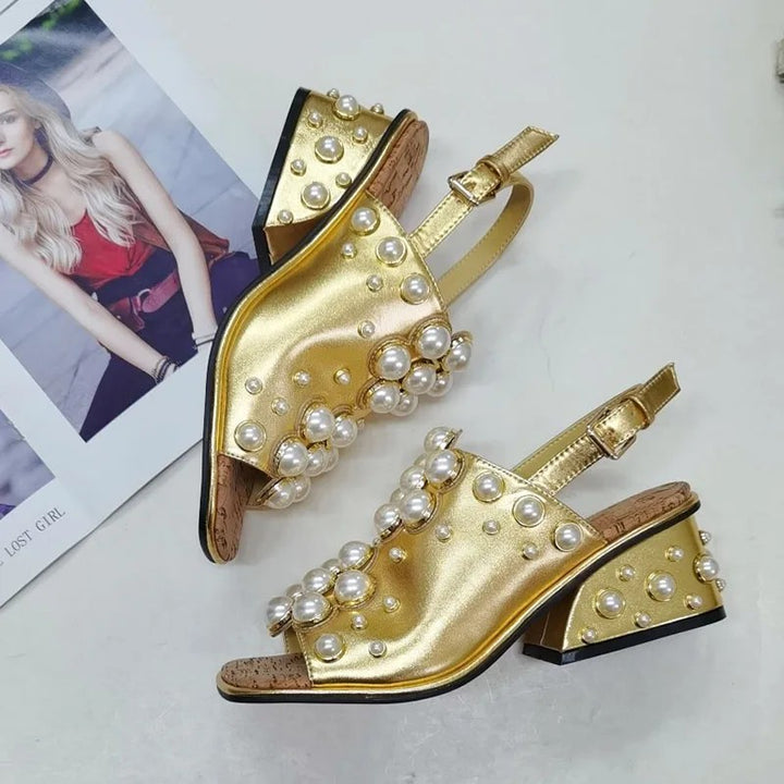 Perlina Pearl Wedge Sandals