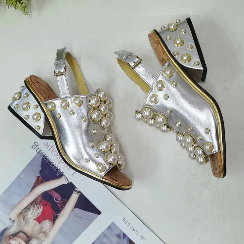 Perlina Pearl Wedge Sandals