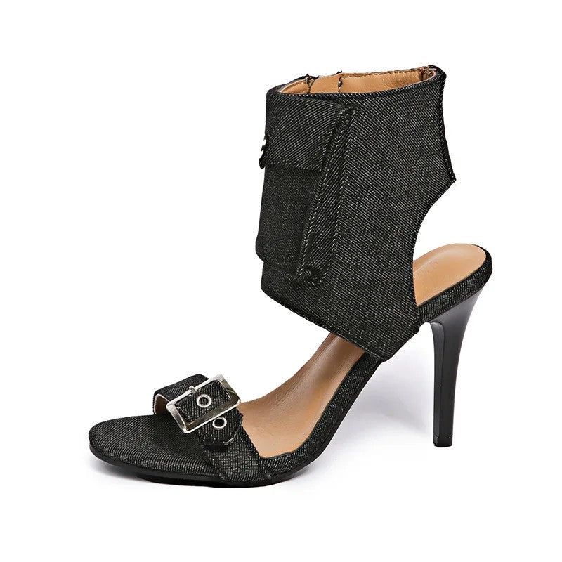Cinch Buckle Denim Sandals