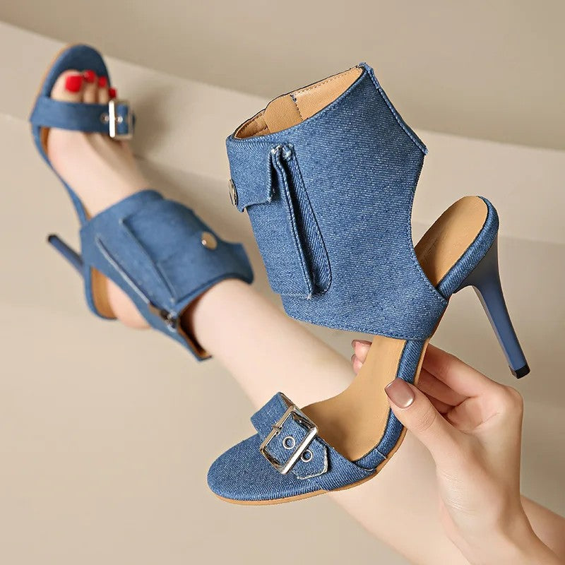 Cinch Buckle Denim Sandals