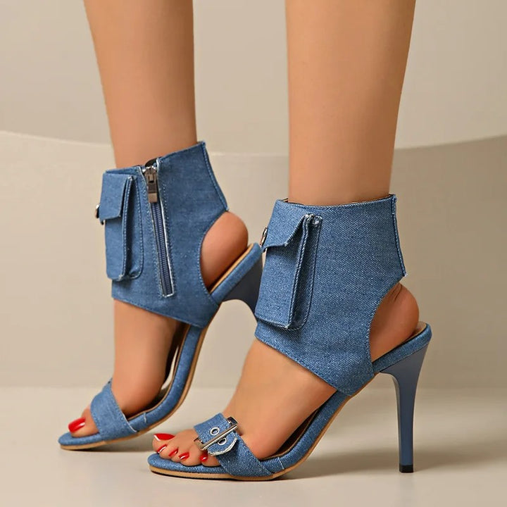 Cinch Buckle Denim Sandals