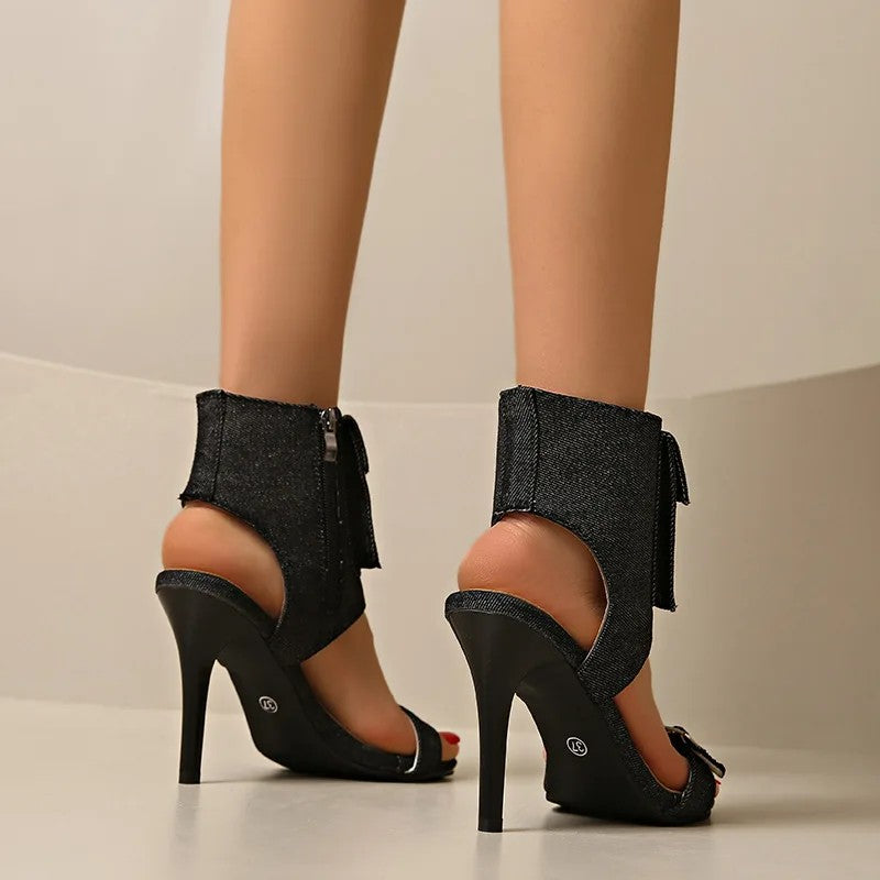 Cinch Buckle Denim Sandals