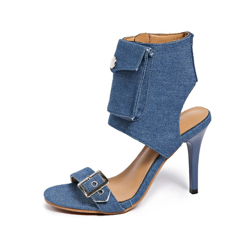 Cinch Buckle Denim Sandals