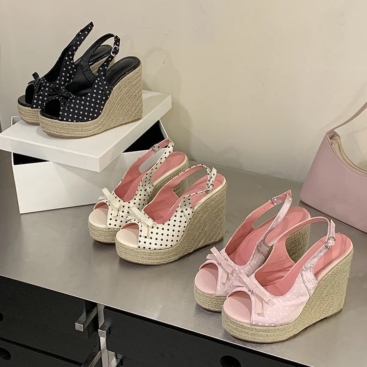 Pinup Bow Wedge Sandals