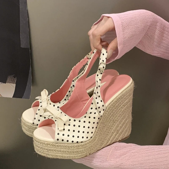 Pinup Bow Wedge Sandals