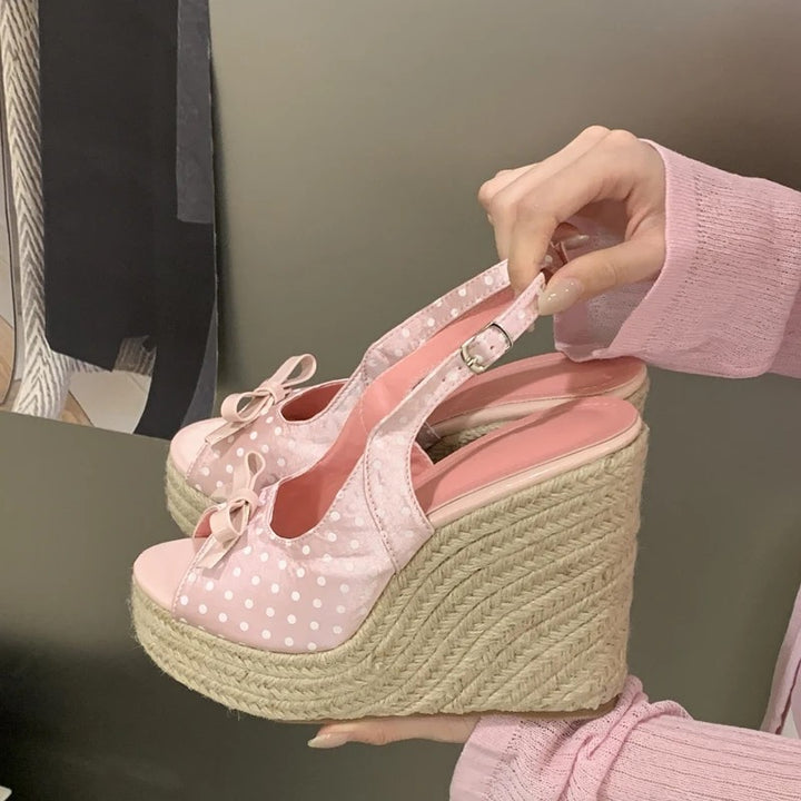 Pinup Bow Wedge Sandals