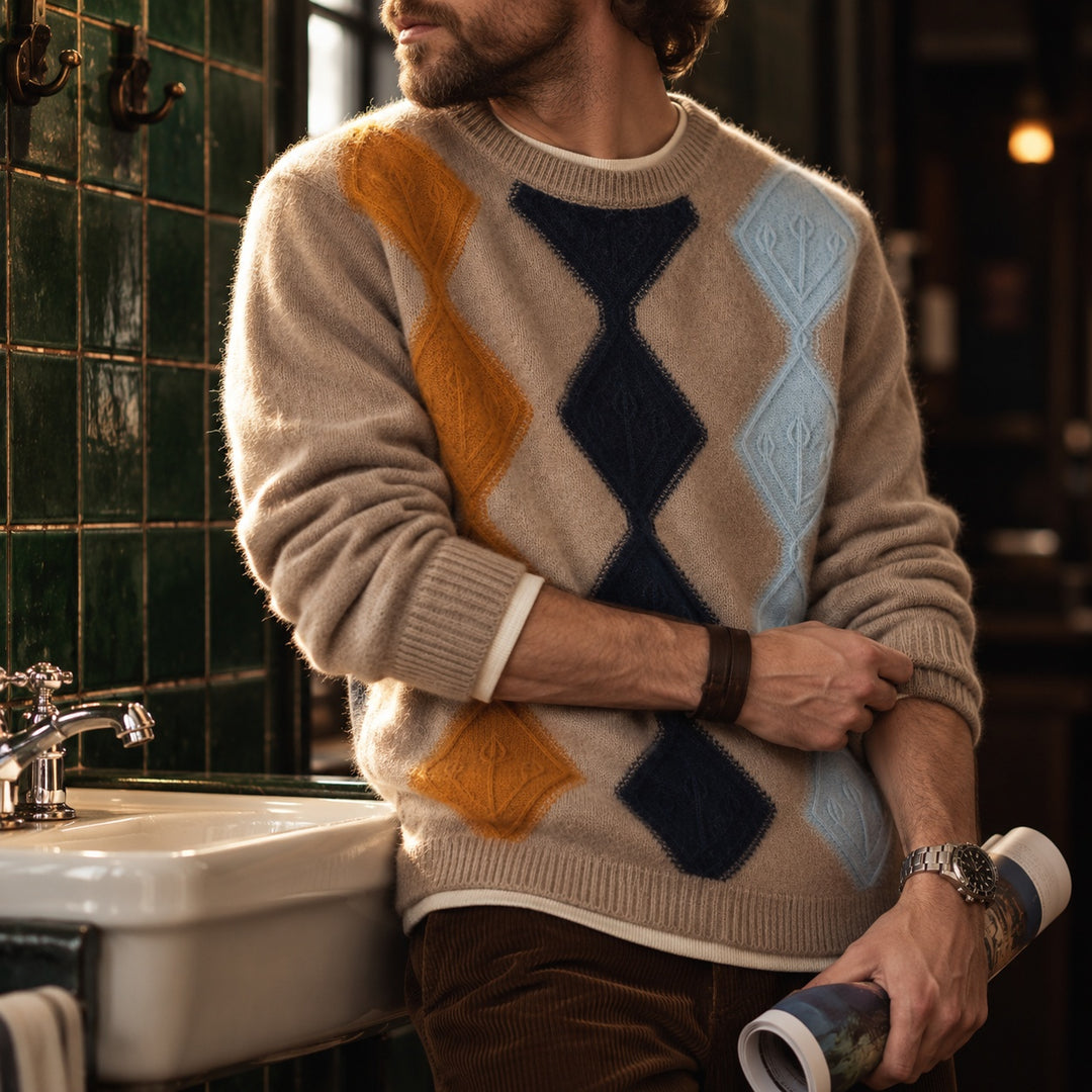 Ascot Argyle Knit Sweater — ce_p4k7_01