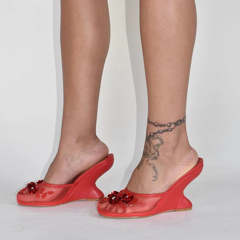 Giardino Mesh Wedge Mules