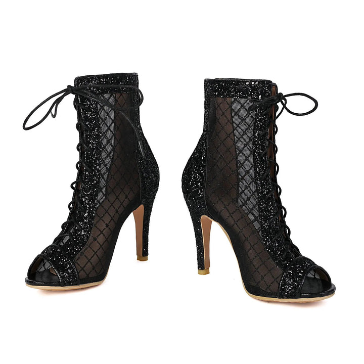 Scintilla Mesh Lace-Up Heeled Booties