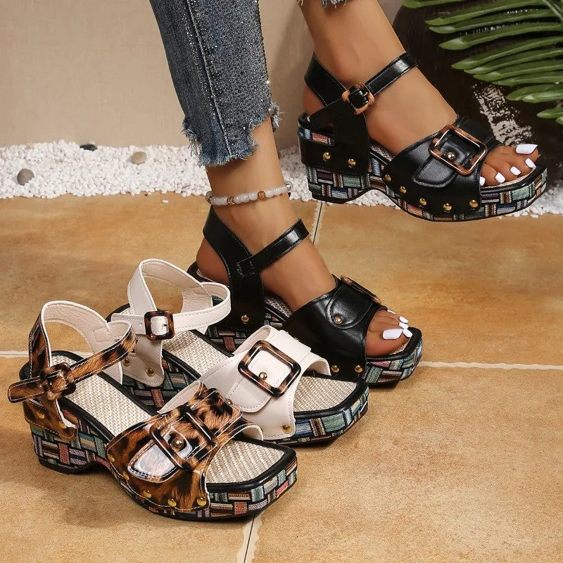 Mosaica Buckle Wedge Sandals