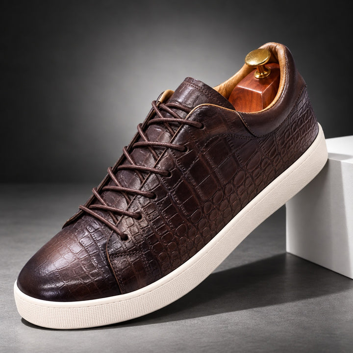 Caiman Croc-Embossed Sneakers — ce_angle_01