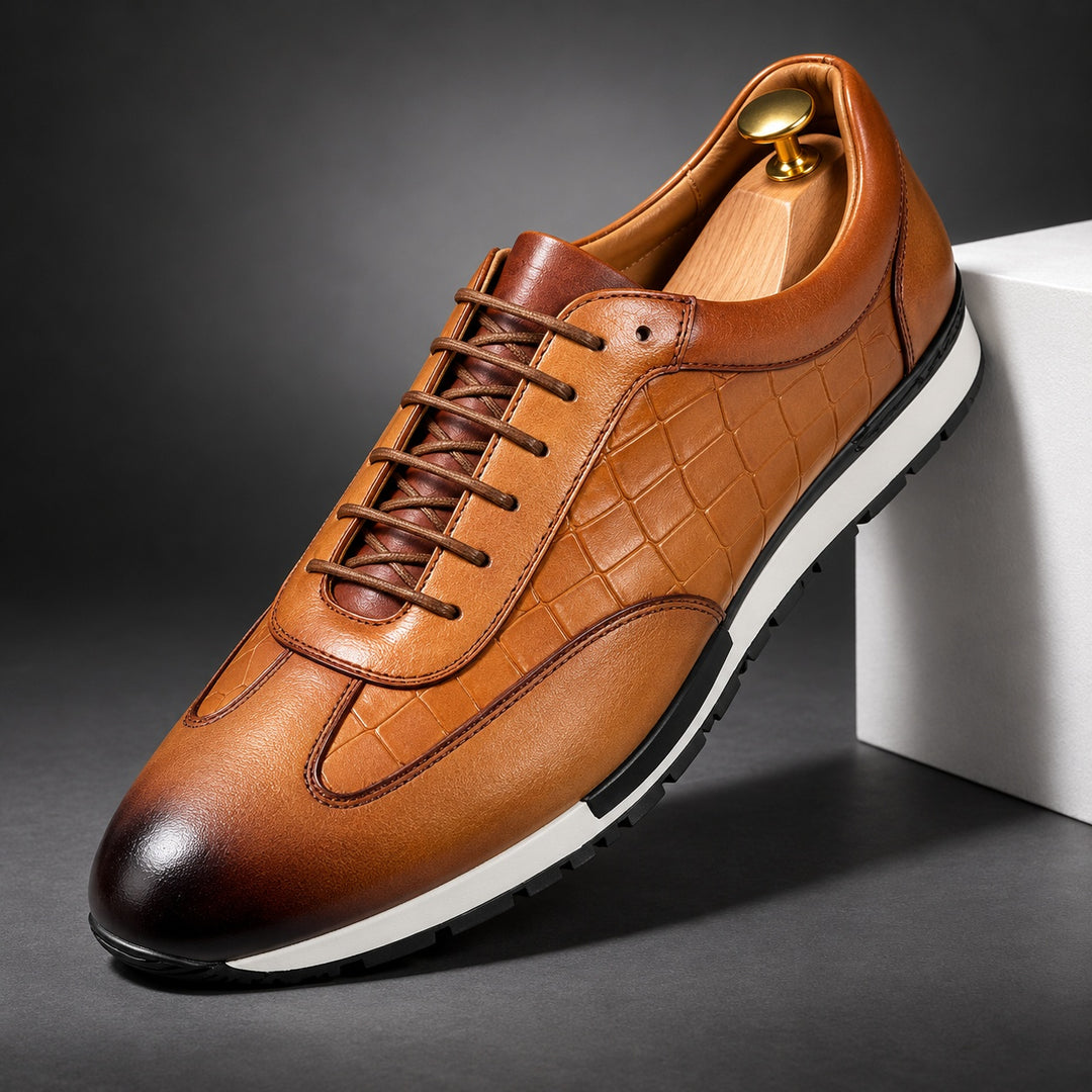 Caiman Croc Leather Sneakers — ce_angle_01