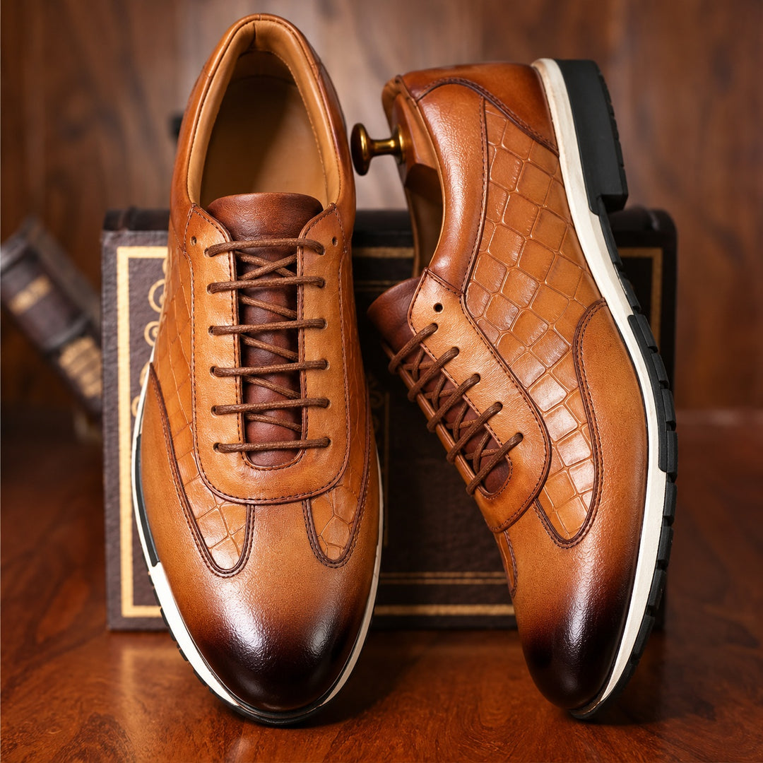 Caiman Croc Leather Sneakers — ce_angle_01