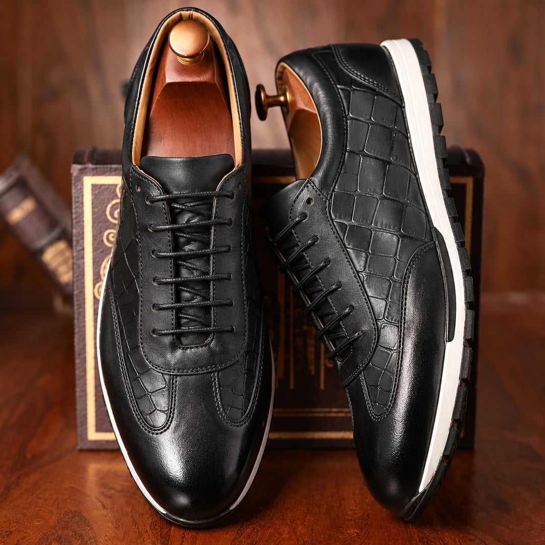 Caiman Croc Leather Sneakers — ce_angle_01