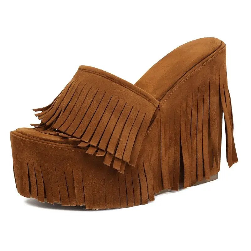 Frangia Fringe Wedge Mules