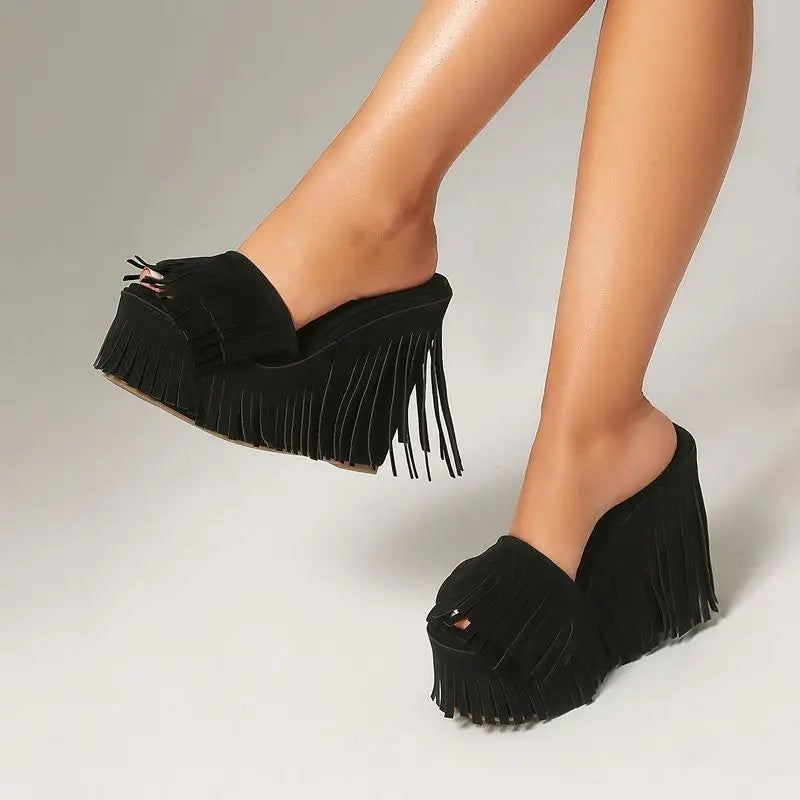 Frangia Fringe Wedge Mules