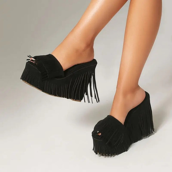 Frangia Fringe Wedge Mules