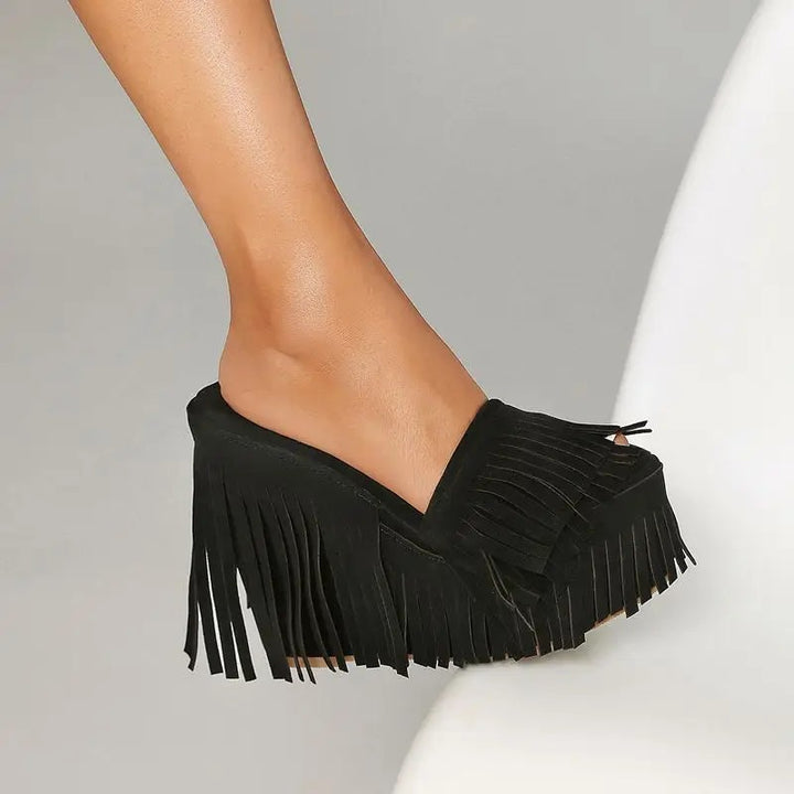 Frangia Fringe Wedge Mules