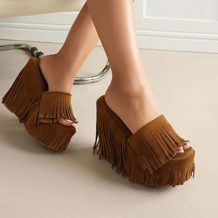Frangia Fringe Wedge Mules