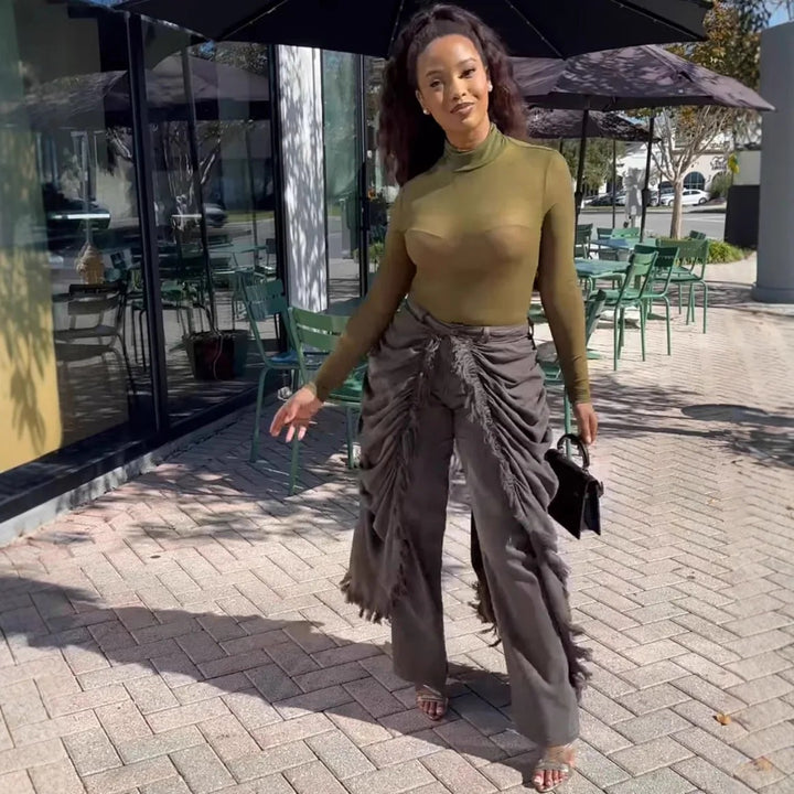 Curtain Drape Wide-Leg Jeans