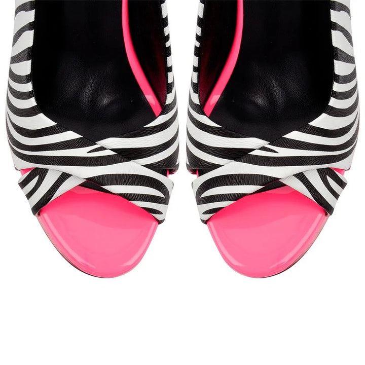 Zebrina Neon Slingback Platform Stilettos